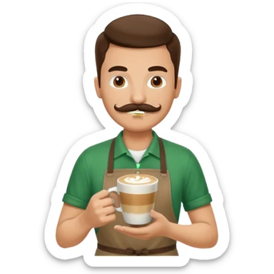 Barista + green apron + latte cup sticker