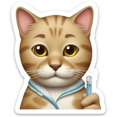 Sick cat with thermometer sticker