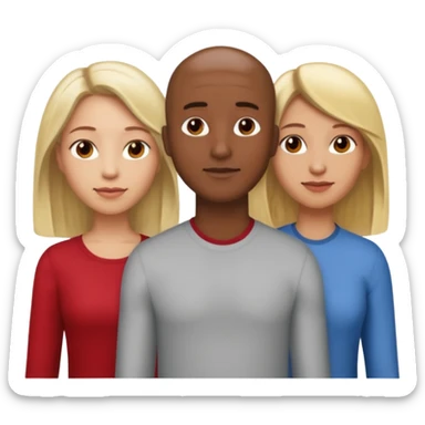 one male medium dark skin tone no hair and one woman light skin tone blonde highlights shoulder length hair and one woman light skin tone deep red long hair three people total sticker