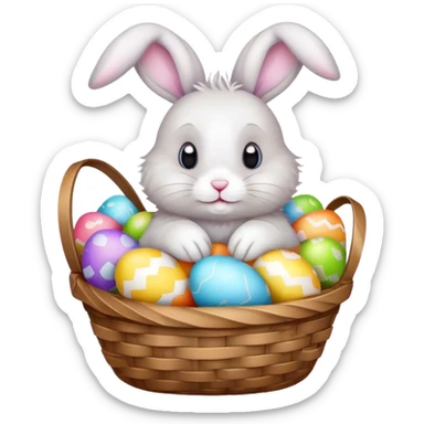 a rabbit with a basket of easter eggs
 sticker