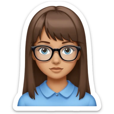 Fille brune frange lunettes noir peau claire bronzé yeux bleu gris sticker