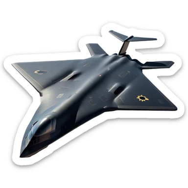 B-2 Spirit bomber - Northrop B-2 (Model Year: 2021) (Iconic colour: Stealth black) - A sleek, stealth bomber with smooth, angular contours and a matte jet-black finish. Emphasize a futuristic, minimalist design with a seamless fuselage, low-profile wings, and an overall intimidating stealth aesthetic. sticker