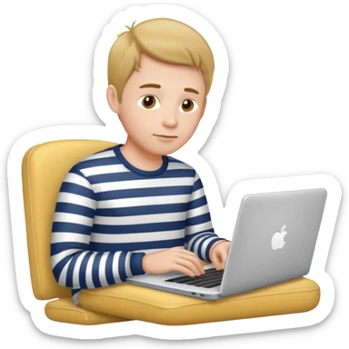 man in striped pajamas typing on a laptop sticker