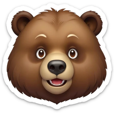 Cinematic Comical Grizzly Bear Portrait Emoji, Head tilted dramatically with an exaggeratedly amused expression, featuring a striking, rugged deep brown fur with bold fur texture, wide, expressive eyes filled with playful disbelief, Simplified yet hilariously expressive features, highly detailed, glowing with a slightly sassy glow, high shine, dramatic yet playful, stylized with an air of cheeky wilderness mischief, bright and endearing, soft glowing outline, capturing the essence of a spirited and over-the-top grizzly, so meme-worthy it feels like it could roar its way into internet fame instantly! sticker
