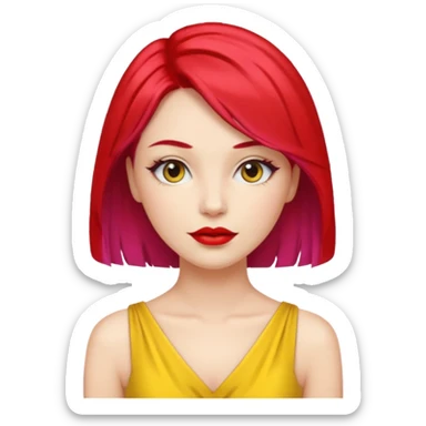 woman red lips, deifferent hair, yellow dress. sticker