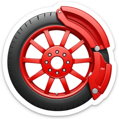 Minimal emoji icon of a car wheel with red brake caliper sticker