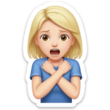 Screaming girl with arms crossed holding neck  sticker