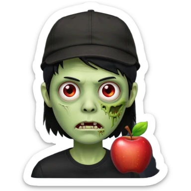 Green zombie, black hair, designer cap turned to the left, black shirt. Apple iOS style. sticker
