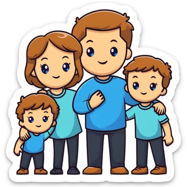 Family with mother, father and three little girls, everyone has light brown hair and blue eyes sticker