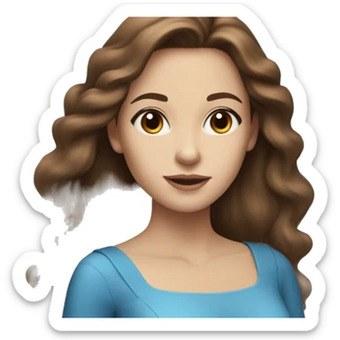 A beautiful woman with long brown hair and a blue dress white skin brown eyes sticker