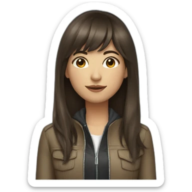 brunette girl with long hair and bangs in a jacket sticker