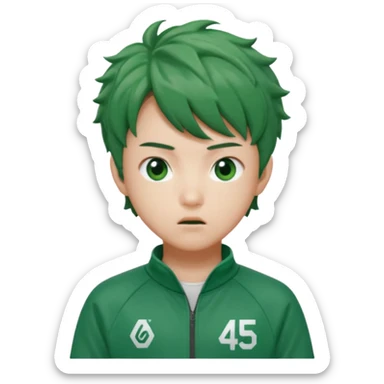 Gi-hun (player 456) from Squid Game, wearing a green tracksuit with the number 456, short messy hair, expressive face sticker