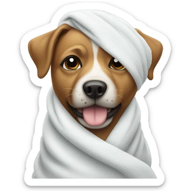 a dog with a towel on head sticker