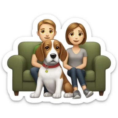 Brown hair White boy and girl and beagle Sit on couch sticker