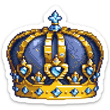 A navy blue king's crown with diamond gems and gold accents sticker