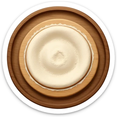 bits of flour on circular wooden plate slightly curved edges sticker