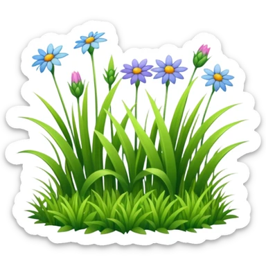 a patch of green grass with a few wildflowers emoji sticker