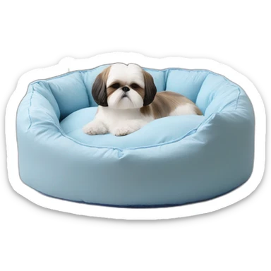 Shih tzu sleeping in light blue circular dog bed sticker