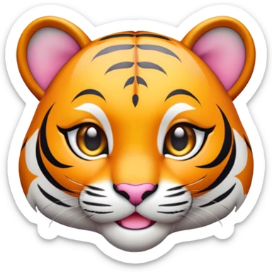 Cinematic Cute Tiger Portrait Emoji, Head tilted playfully and inquisitively, with a sleek, graceful form accented by vivid stripes and round, sparkling eyes filled with charm, Simplified yet irresistibly adorable features, highly detailed, glowing with a warm, inviting wild glow, high shine, affectionate and lively, stylized with a touch of whimsical feline grace, soft glowing outline, capturing the essence of a mischievous yet loving tiger that seems as if it could leap out of the screen into your arms! sticker