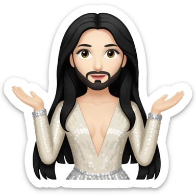 Conchita Wurst with long black hair, ivory sequin outfit sticker