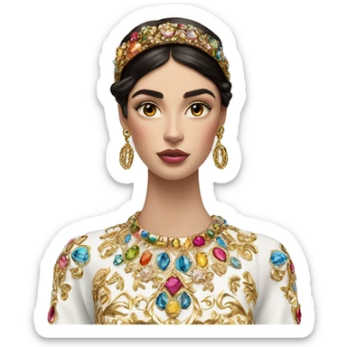 Dolce and Gabbana Italian model with dark hair and headband with colourful pastel ornament and golden detais  sticker