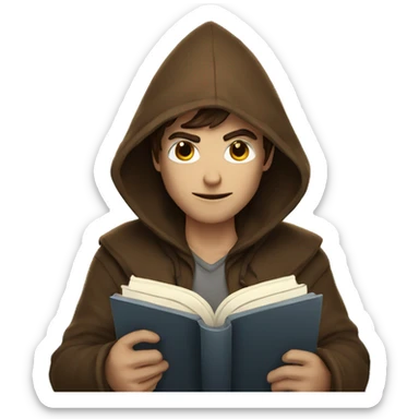 human male rogue with brown hair holding a book wearing a hood sticker