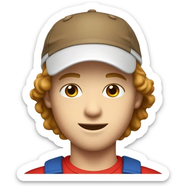 young white male with brown hair, blue eyes, wearing a red MAGA hat sticker