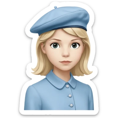 Clemence Poesy is Fleur Delacour in harry potter, light blue dress, light blue classic French beret – soft, round, and slightly tilted to one side. sticker