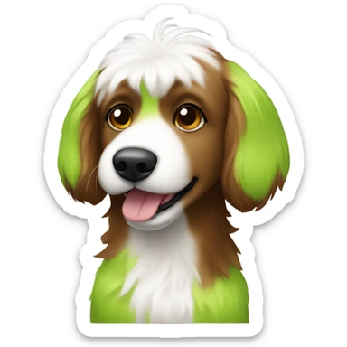 Brat brown and white fluffy dog in lime green  sticker