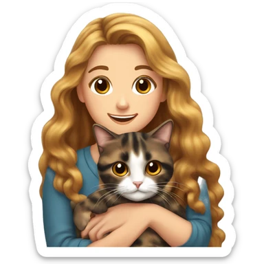 Tortoiseshell cat being held by a white girl with long wavy brown hair  sticker