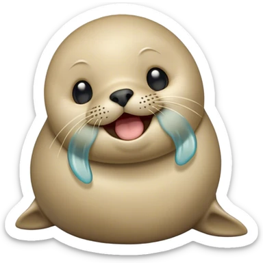 Cinematic Cute Yawning Seal Portrait Emoji, Head tilted slightly with a dramatic, wide-open yawn, showcasing a lustrous, sleek body and half-closed, drowsy eyes exuding cozy contentment, Simplified yet irresistibly adorable features, highly detailed, glowing with a soft, cozy oceanic glow, high shine, relaxed yet expressive, stylized with a dash of whimsical marine charm, soft glowing outline, capturing the essence of a drowsy yet affectionate seal that seems ready to drift out of the screen for a nap! sticker