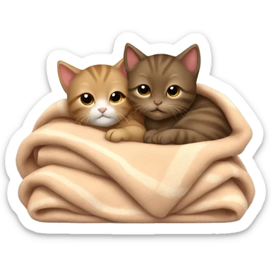 Two little brown kittens sleeping with blanket  sticker