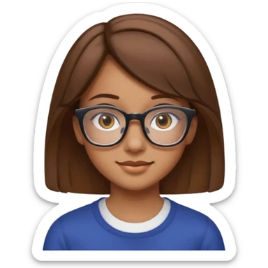 Girl in her 18 with rectangle glasses brown eyes light brown skin brown hair above the shoulder with one dimple on the left cheek  sticker