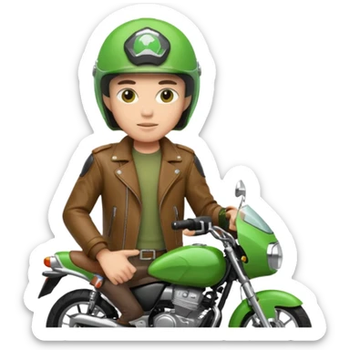 ojek online driver, using motorbike, the helmet is green sticker