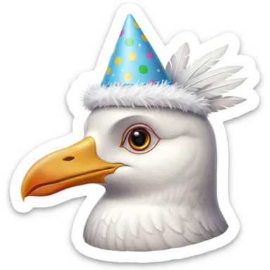 A seagull head with a party hat, without the body sticker