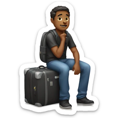 A guy on a bagage  sticker