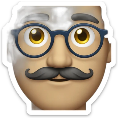 30 years old guy, with round glasses, blue eyes, long wavy hair, moustache, beard, circular glasses sticker