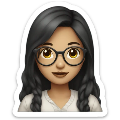 cute chic girl black long hair and round glasses wearing skirts sticker