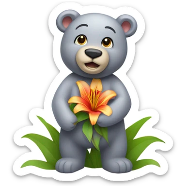 happy bear holding lilies sticker