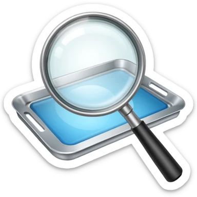 magnifying lens with a download icon (down arrow into a tray) in the bottom right, no apple symbols or references sticker