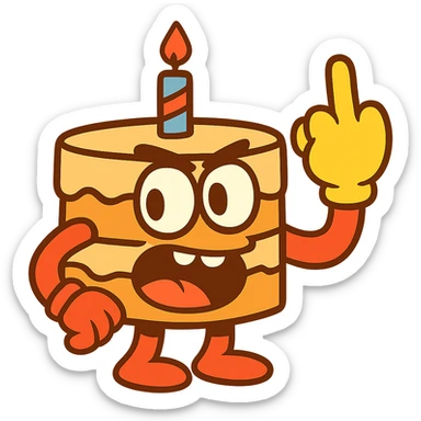 cake making a rude gesture, humorous sticker