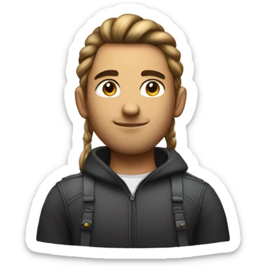 a junior full stack male developer with long hair in a bun sticker