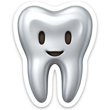 human tooth emoji, smooth chrome ceramic-metal texture, clean medical luxury aesthetic, isolated on white, no face sticker