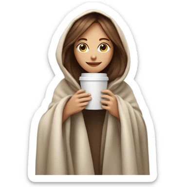 pale sking brown hair girl holding a coffee cup inside a blanket sticker