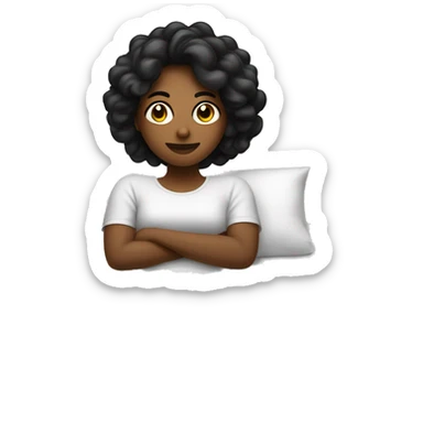 Una mujer color piel blanca con cabello rizado negro durmiendo en una cama  sticker
