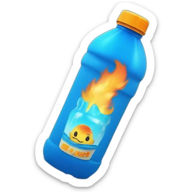 plastic bottle with blue cap, and detitle being SLAP in blue color with a yellowish cartoony fire on the background and the juice being orange sticker