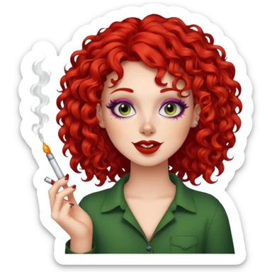 bright red curly hair alt girl with makeup and piercings smoking weed sticker