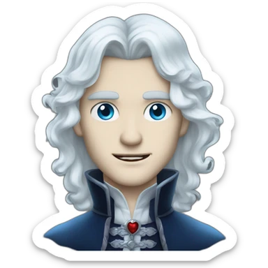 pale handsome vampire prince with long wavy white hair and light blue eyes sticker