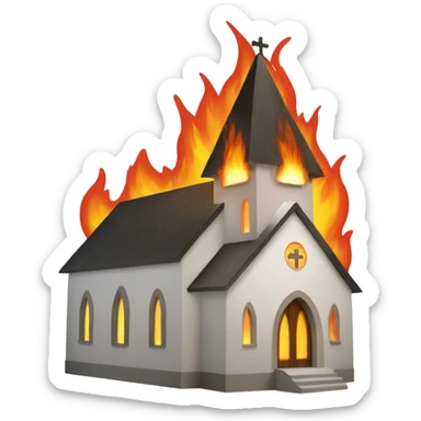 Church with fire behind it  sticker