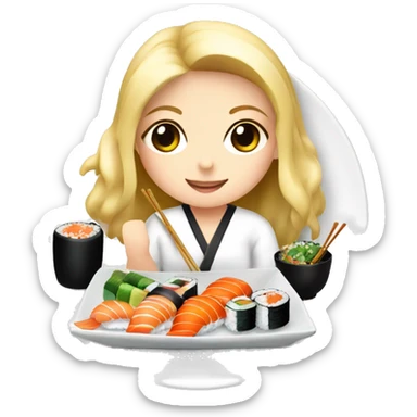 cute plate of sushi and a blonde girl eating it sticker